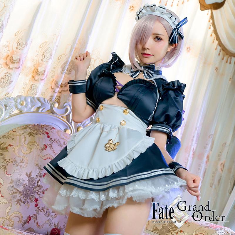 Fate Grand Order Mash Kyrielight Cosplay Costume Sexy Maid Dress C00063