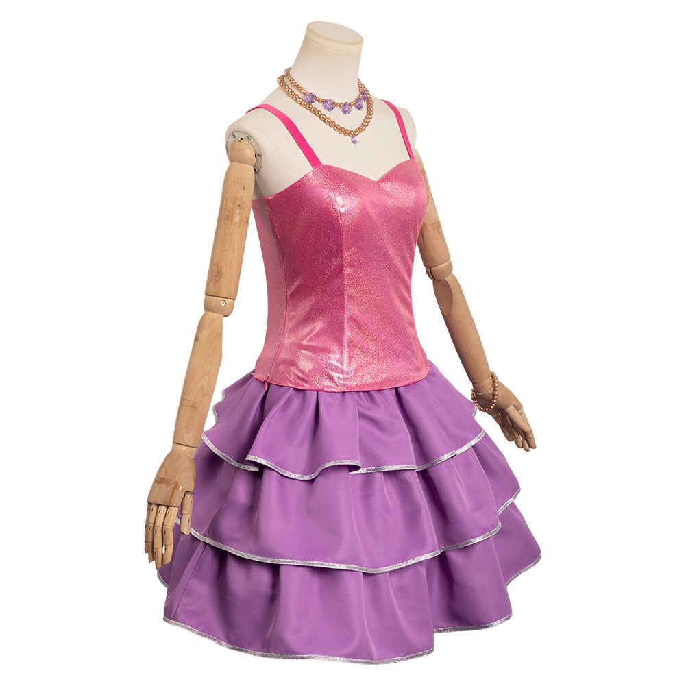 Doll Movie : Life in the Dreamhouse Pink Rose Red Suit Female Dress Party Carnival Halloween Cosplay Costume