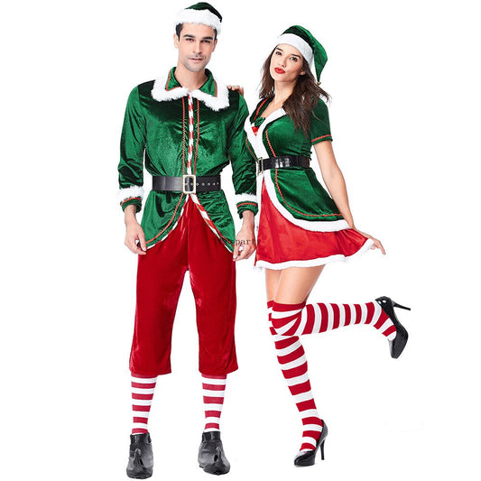 Couple Green Elf Christmas Costumes Christmas Dress For Sexy Girl Women Man Christmas Party Show Christmas Cosplay Costumes