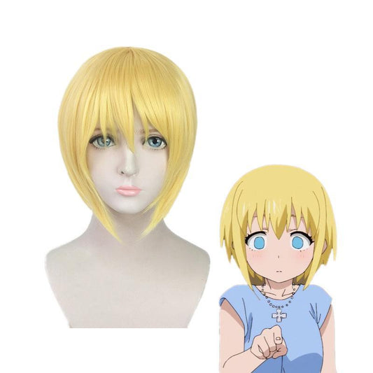 Anime Fire Force Iris Short Blond Cosplay Wigs