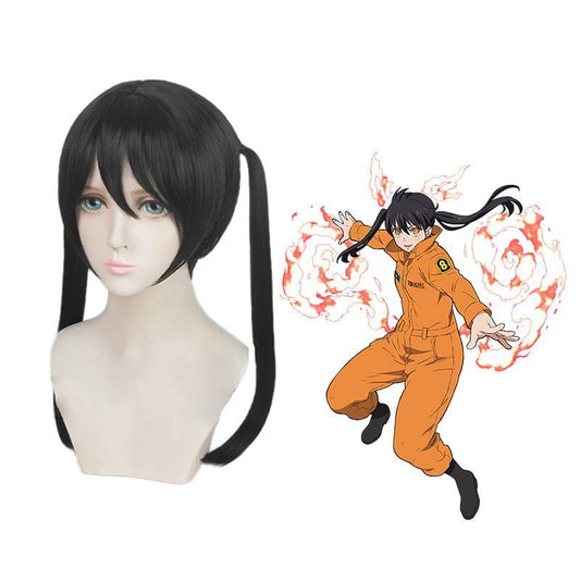 Anime Fire Force Kotatsu Tamaki Long Black Cosplay Wigs