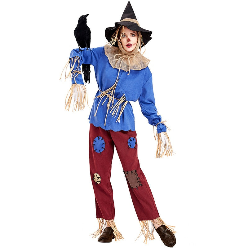 Adult Unisex Scarecrow Cosplay Costume for Women Men Fantasia Halloween Purim Carnival Mardi Gras Costumes Plus Size