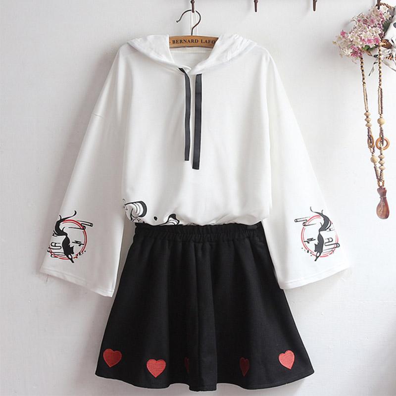 Fox Print Loose Sleeve Hoodie