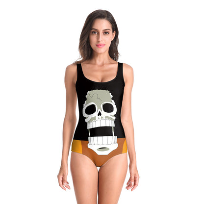 Crew Skull Musician Digital Printing One-Piece Swimsuit