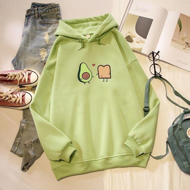 Kawaii Avocado and Bread Cartoon Hoodie Pastel Sweatshirt #JU2658