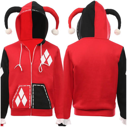 Harley Quinn Hoodie Zip Up Jacket Sweatshirt Halloween Carnival Suit for Juniors Teens Cosplay Costume