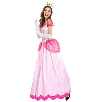 Adult Princess Peach Cosplay Costume Pink Yellow Sweet Dresses for Women Halloween Carnival Party Dress