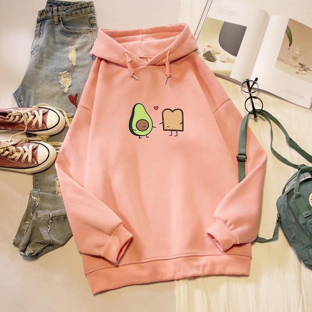 Kawaii Avocado and Bread Cartoon Hoodie Pastel Sweatshirt #JU2658