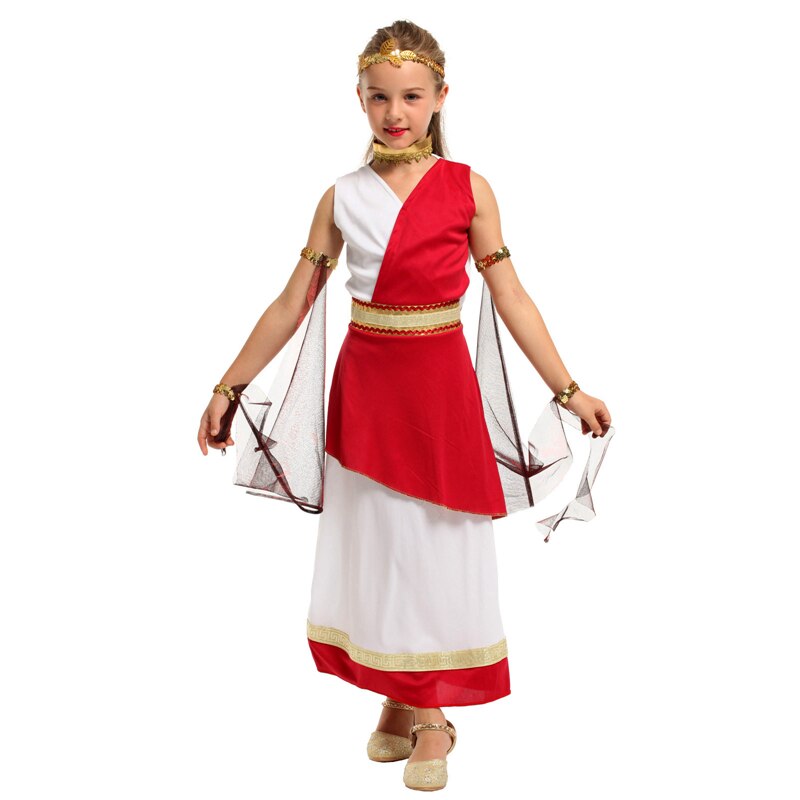 Kids Child Greek Athena Goddess Costume Girls Roman Empress Cosplay Fantasia Halloween Fancy Dress