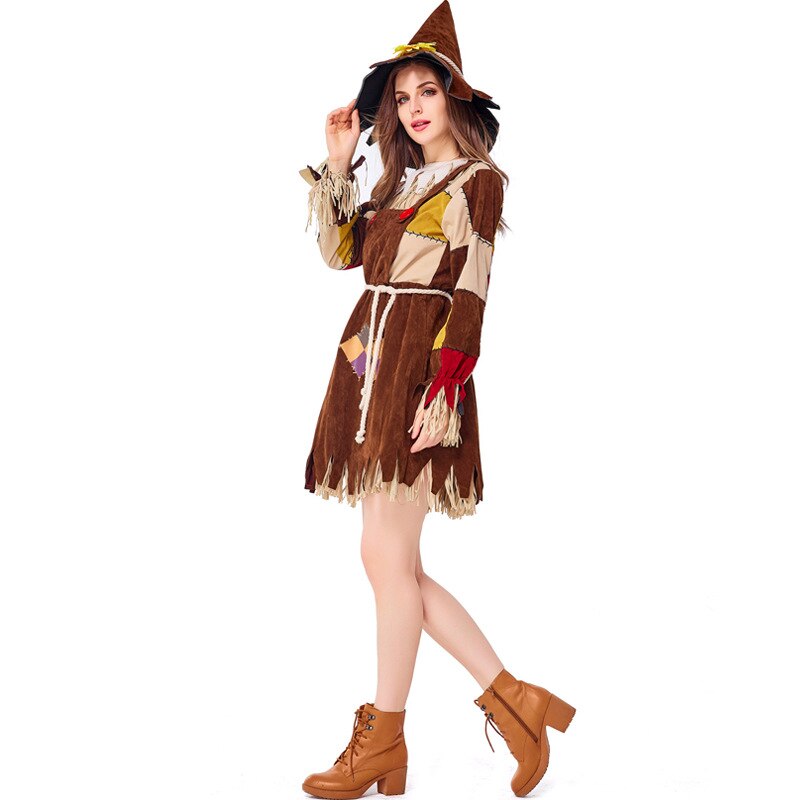 Adult Women Scarecrow Cosplay Costume Fantasia Halloween Purim Carnival Mardi Gras Costumes Dress