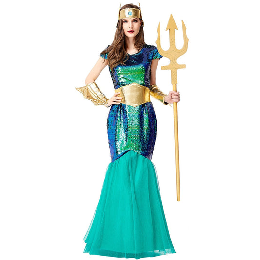 Adult Women Mermaid Queen Costume Sea Siren Costumes Fantasia Halloween Purim Carnival Mardi Gras Dress up