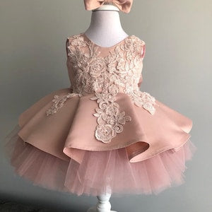 Dusty Rose Pink Baby Girl's 1st Birthday Tutu Outfit, Toddler Girl Birthday Dress, First Birthday Party Dress, Little Girl Princess Dress