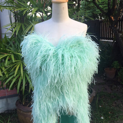 Naomi Mint Green High Slit Feathers Midi Dress,Unique Wedding Dress,Plus Size Wedding Dress,Ball Gown Wedding Dress