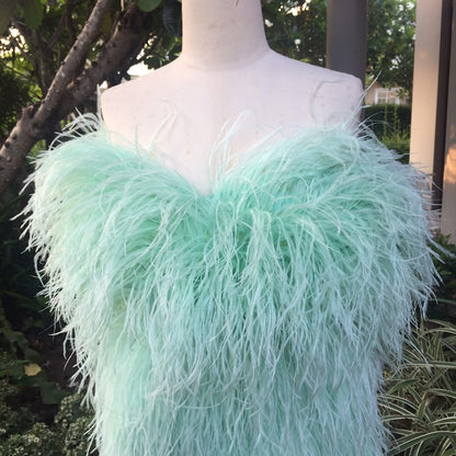 Naomi Mint Green High Slit Feathers Midi Dress,Unique Wedding Dress,Plus Size Wedding Dress,Ball Gown Wedding Dress