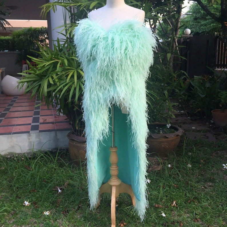 Naomi Mint Green High Slit Feathers Midi Dress,Unique Wedding Dress,Plus Size Wedding Dress,Ball Gown Wedding Dress