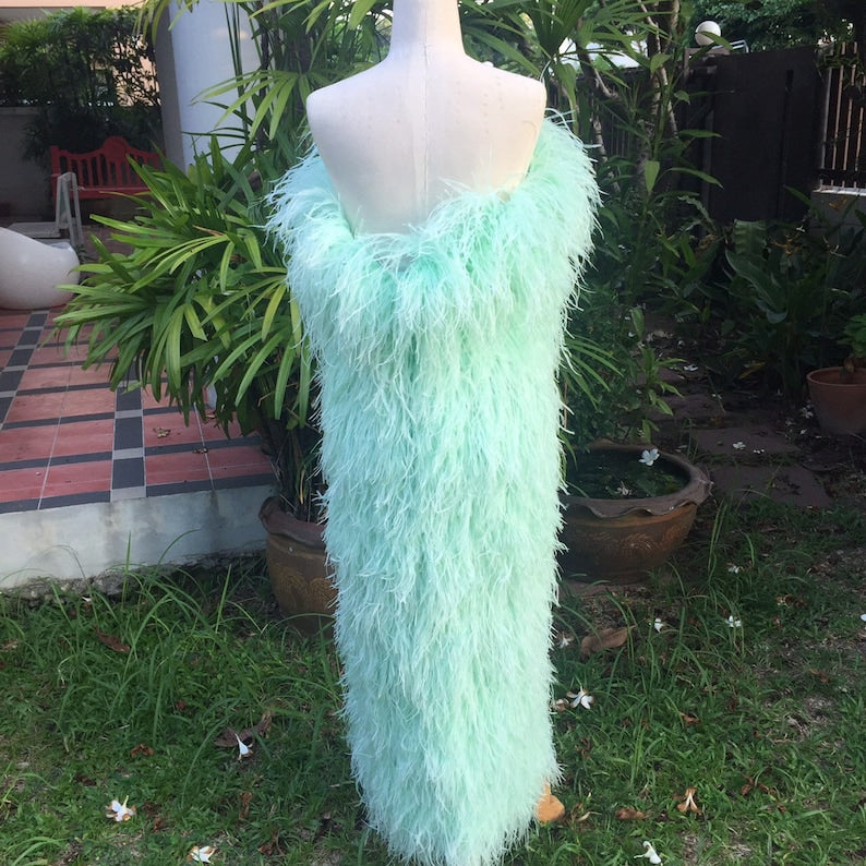 Naomi Mint Green High Slit Feathers Midi Dress,Unique Wedding Dress,Plus Size Wedding Dress,Ball Gown Wedding Dress