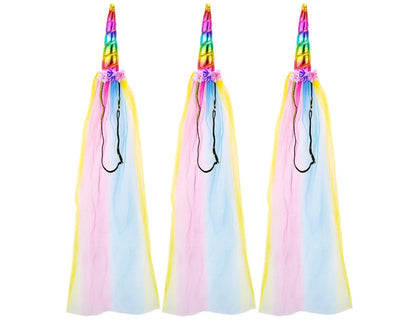 3 Ct Imagine-Fly Rainbow Unicorn Horn Headband Long Tulle - Girls Women Cute Birthday Party, Bridal & Baby Shower, Halloween Costume Cosplay