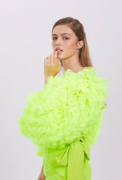 Sonia Neon Green Ruffles Tulle Blouse &skirt