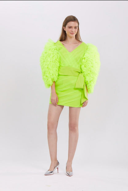 Sonia Neon Green Ruffles Tulle Blouse &skirt