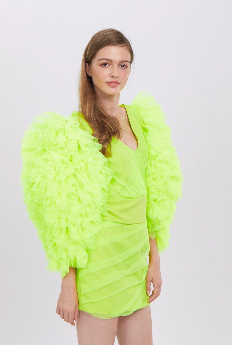 Sonia Neon Green Ruffles Tulle Blouse &skirt