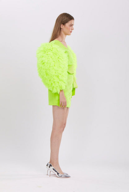 Sonia Neon Green Ruffles Tulle Blouse &skirt