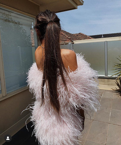 Sophie Pale Pink Off Shoulder Feather Mini Dress,Unique Wedding Dress,Ball Gown Wedding Dress,Short Wedding Dress,Plus Size Wedding Dress