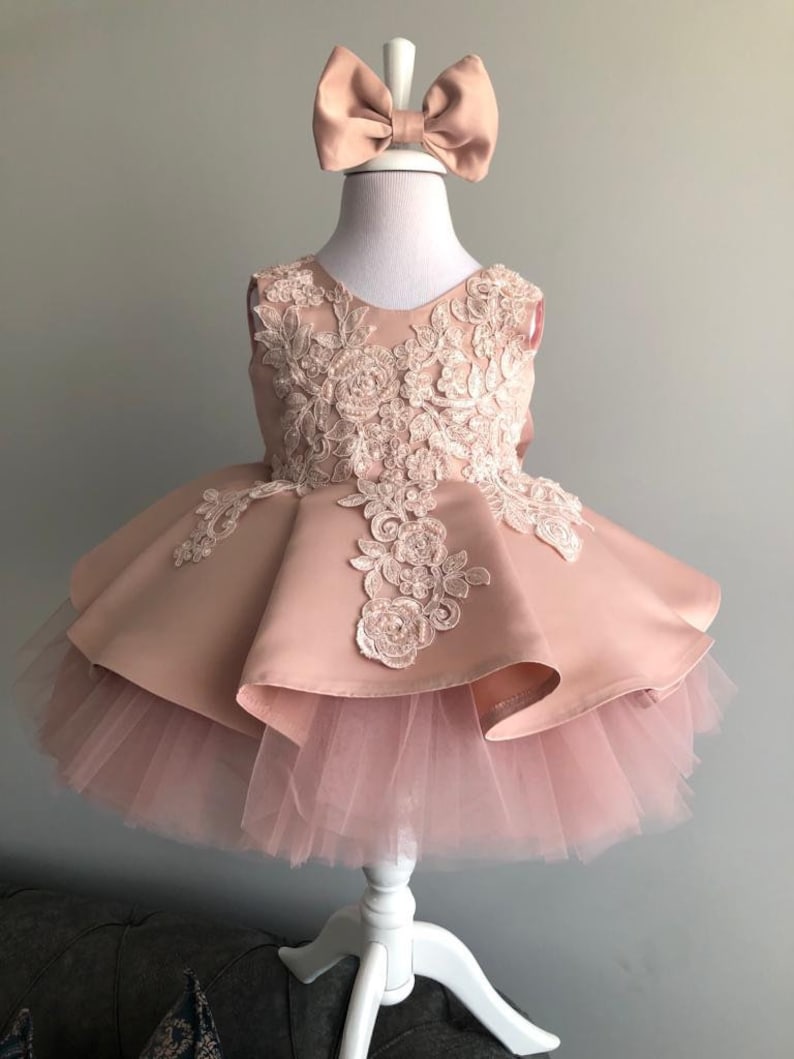 Dusty Rose Pink Baby Girl's 1st Birthday Tutu Outfit, Toddler Girl Birthday Dress, First Birthday Party Dress, Little Girl Princess Dress