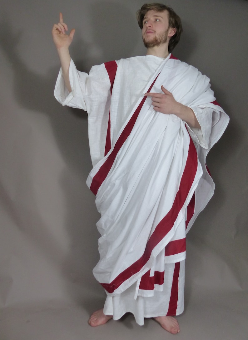 Men's Ancient Roman Senate White Linen Costume Toga for Re-enactment and Dress