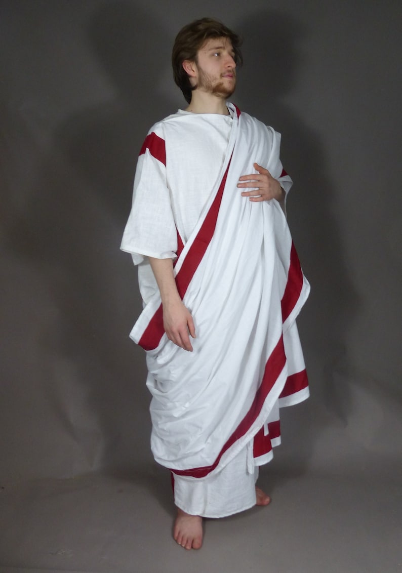 Men's Ancient Roman Senate White Linen Costume Toga for Re-enactment and Dress