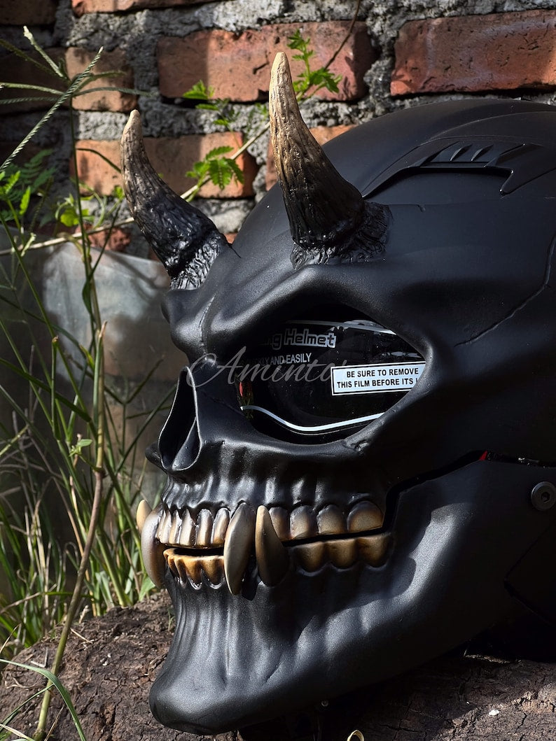 The Black Demon Skull Motorcycle Helmet Custom DOT and ECE Approved