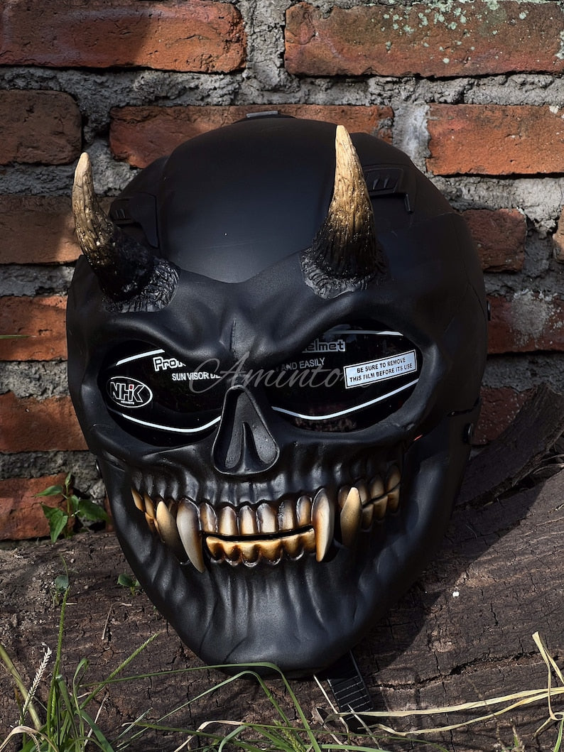 The Black Demon Skull Motorcycle Helmet Custom DOT and ECE Approved