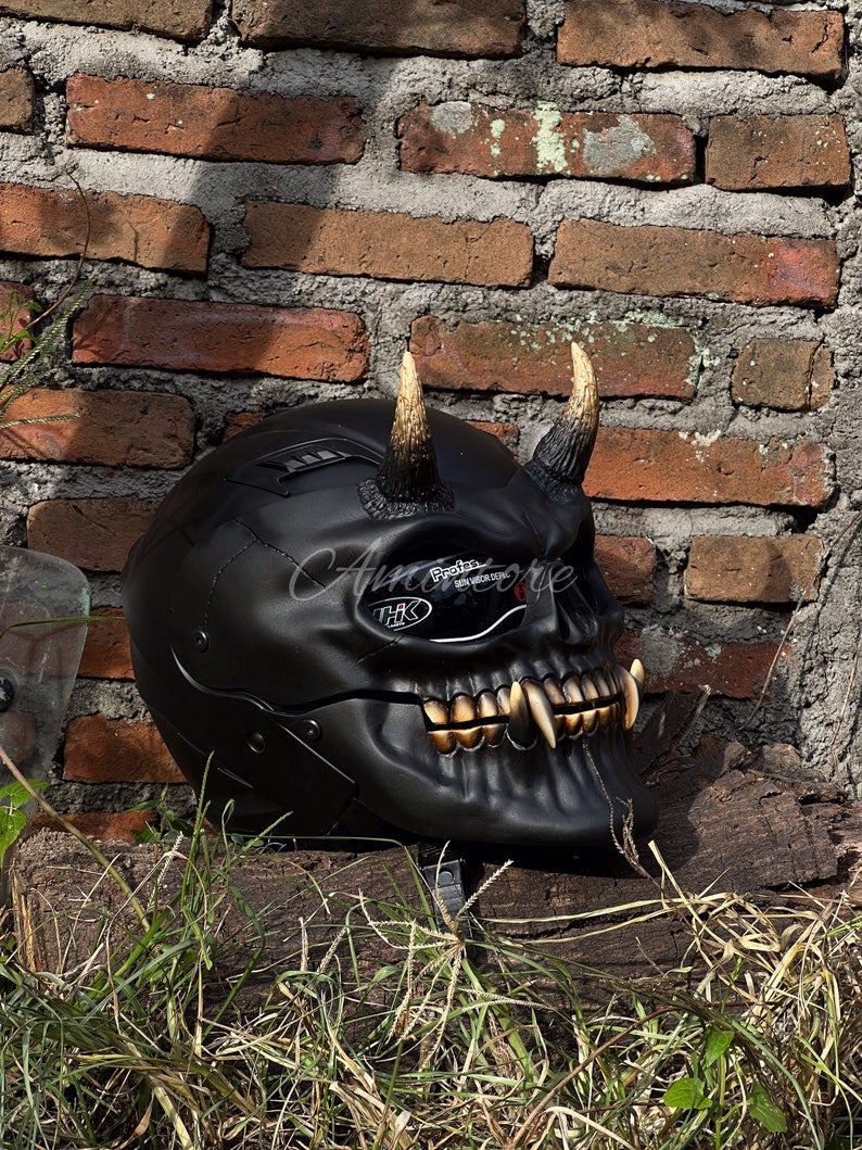 The Black Demon Skull Motorcycle Helmet Custom DOT and ECE Approved