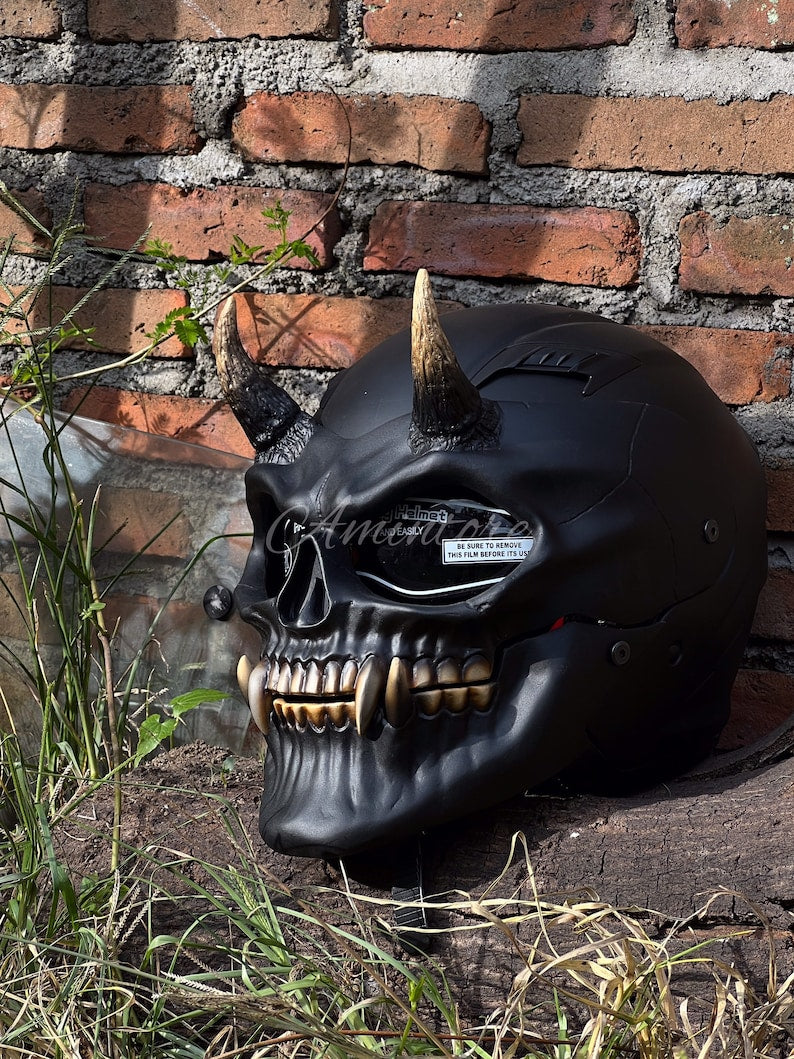 The Black Demon Skull Motorcycle Helmet Custom DOT and ECE Approved