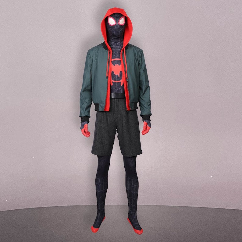 Miles Morales Spider-Man Into the Spider-Verse Costume Cosplay Jumpsuit Spider-Man Halloween Party Suit