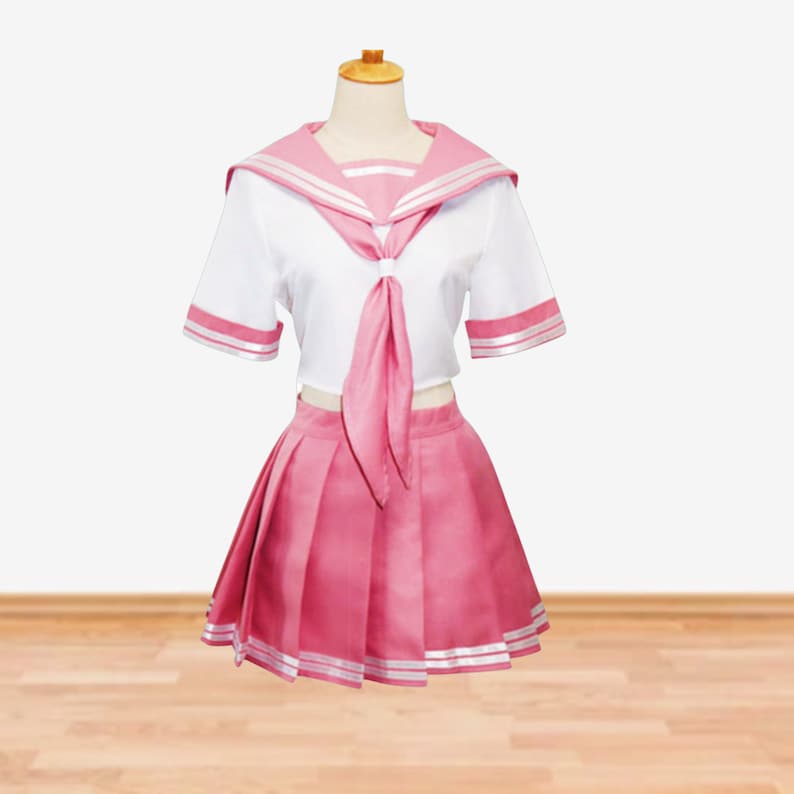 Anime Pink Sailor Suit, Astolfo Cos Uniform, Girls Halloween Costume School top and skirt