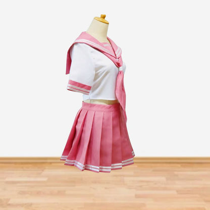 Anime Pink Sailor Suit, Astolfo Cos Uniform, Girls Halloween Costume School top and skirt