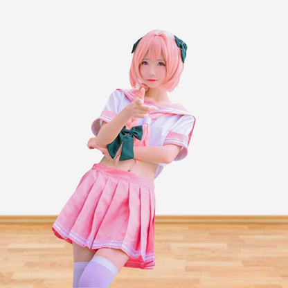 Anime Pink Sailor Suit, Astolfo Cos Uniform, Girls Halloween Costume School top and skirt