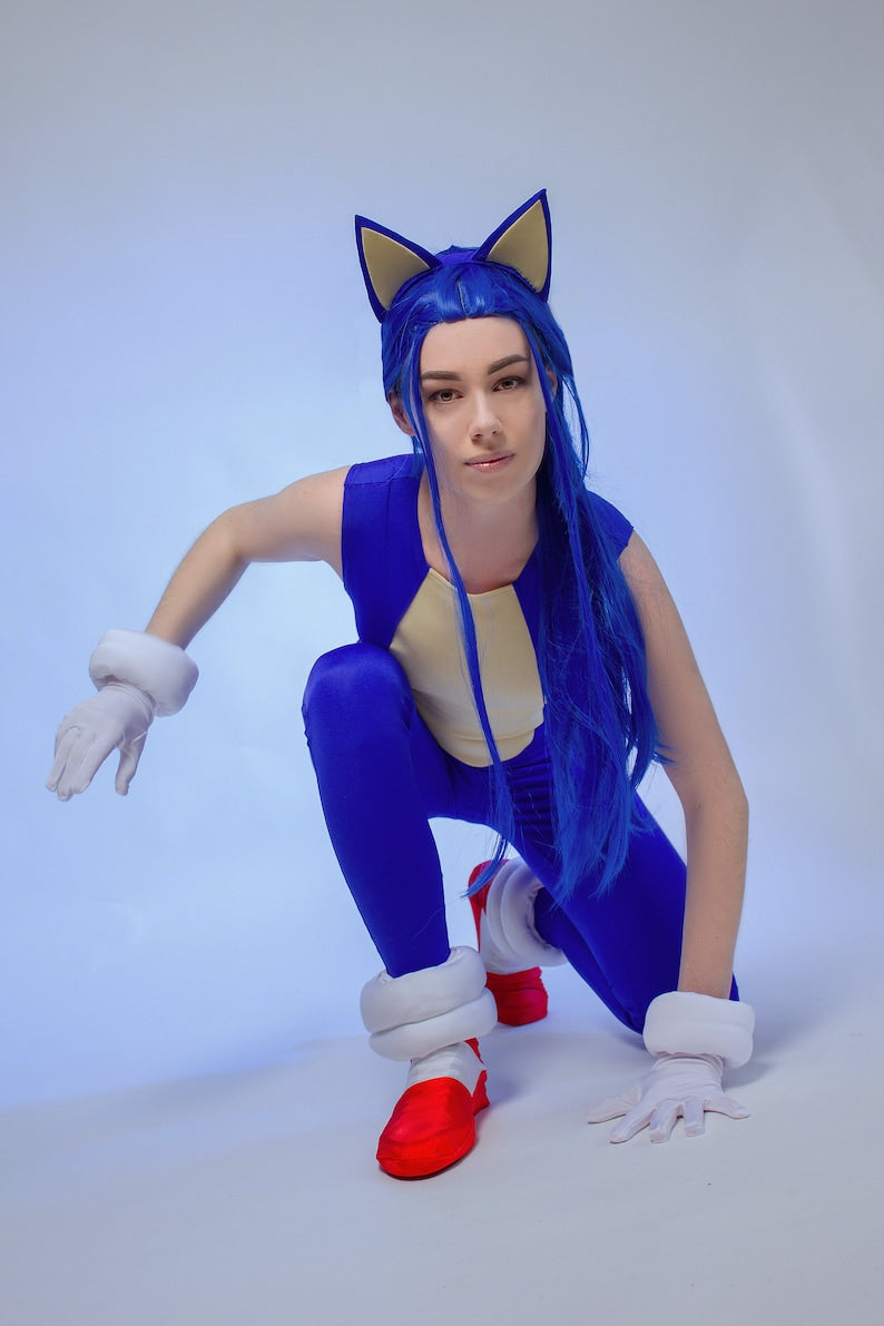 Sonic The Hedgehog Cosplay Costume, Sonic Video Game Cosplay, Sonic Blue Costume, Sonic Jumpsuit, Sonic The Hedgehog Halloween