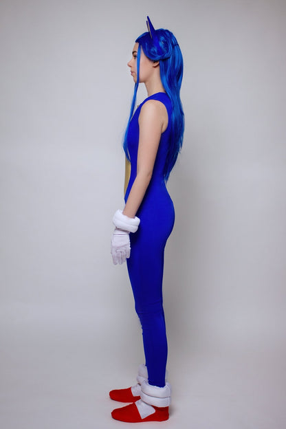 Sonic The Hedgehog Cosplay Costume, Sonic Video Game Cosplay, Sonic Blue Costume, Sonic Jumpsuit, Sonic The Hedgehog Halloween