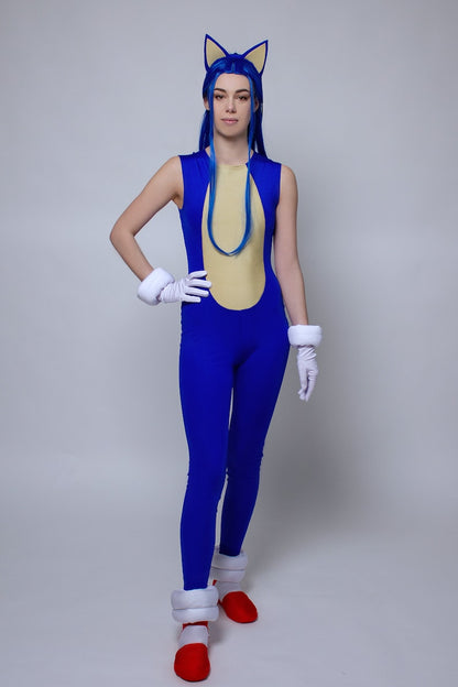 Sonic The Hedgehog Cosplay Costume, Sonic Video Game Cosplay, Sonic Blue Costume, Sonic Jumpsuit, Sonic The Hedgehog Halloween