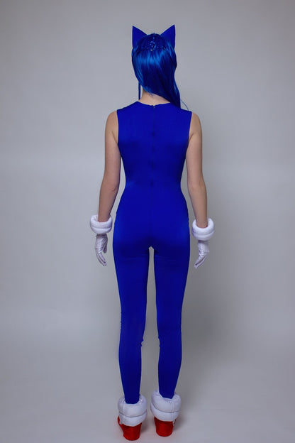 Sonic The Hedgehog Cosplay Costume, Sonic Video Game Cosplay, Sonic Blue Costume, Sonic Jumpsuit, Sonic The Hedgehog Halloween