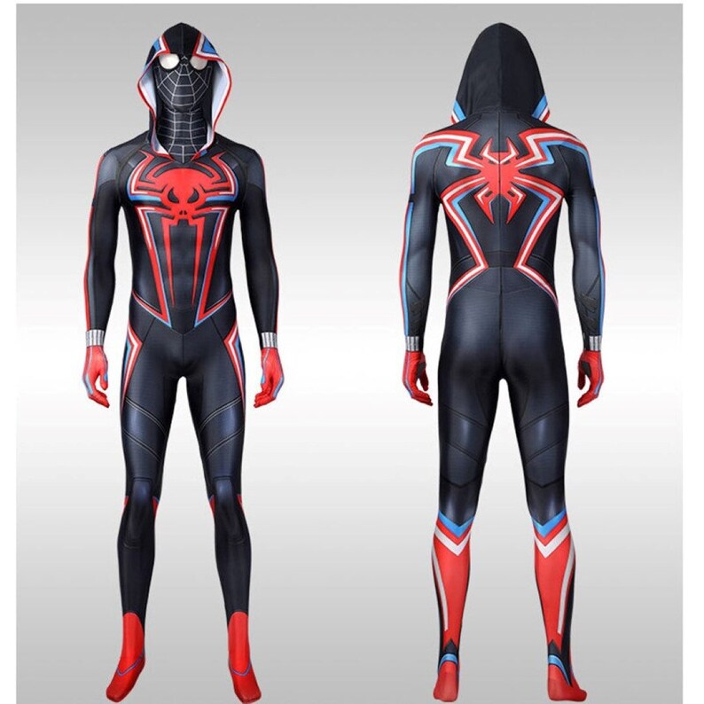 Spider-Man PS5 Game Cosplay Costume - Miles Morales 2099 Jumpsuit, Halloween Comic-Con Props Bodysuit Conjoined Clothing