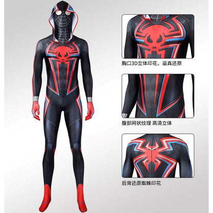 Spider-Man PS5 Game Cosplay Costume - Miles Morales 2099 Jumpsuit, Halloween Comic-Con Props Bodysuit Conjoined Clothing