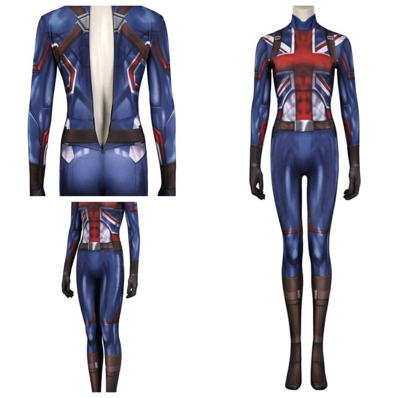 Captain Carter Cosplay Costume,Peggy Carter Outfit, Stretchy Bodysuit with 3D Printed Jumpsuit, Carnival Clothing for Women