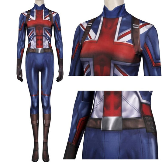 Captain Carter Cosplay Costume,Peggy Carter Outfit, Stretchy Bodysuit with 3D Printed Jumpsuit, Carnival Clothing for Women