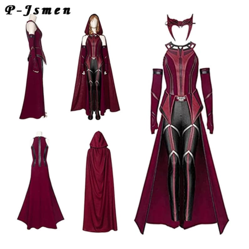 Complete Scarlet Witch Costume Set for Women,P-Jsmen Cosplay Outfit with Wanda Maximoff&#39;s Headwear, Cloak, and Pants Halloween