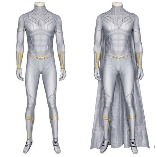 Adult Wanda Vision White Jumpsuit with Cape,Costume Halloween Masquerade Party Bodysuit for Superhero Cosplay fancy