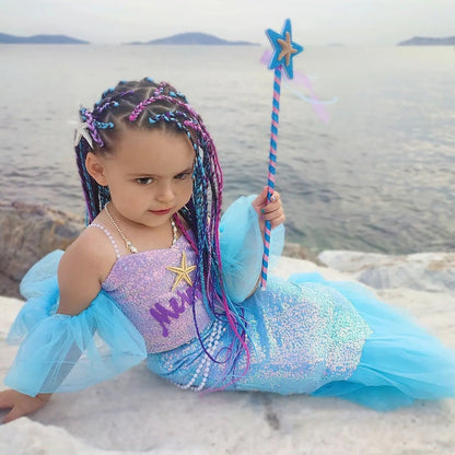 Sweet Mermaid Costume for Baby Girls, Mermaid Costumes for Girls, Cartoon Cosplays for Toddler, Purple Blue and Purple Colored Girl Mermaid