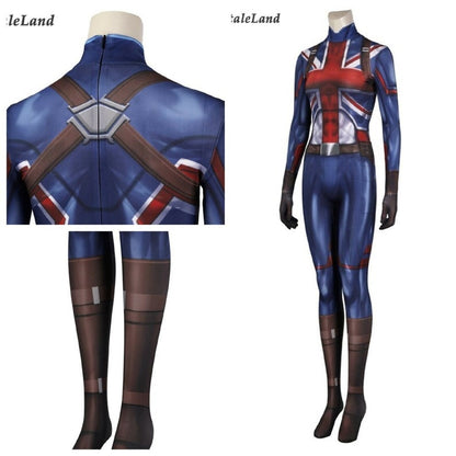 Captain Carter Cosplay Costume,Peggy Carter Outfit, Stretchy Bodysuit with 3D Printed Jumpsuit, Carnival Clothing for Women