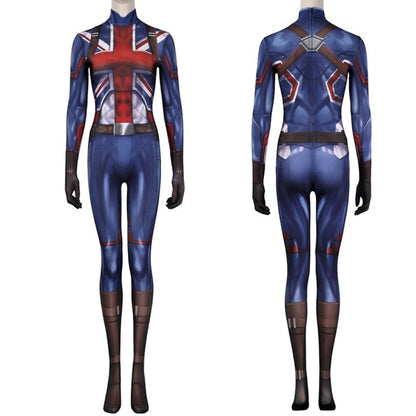 Captain Carter Cosplay Costume,Peggy Carter Outfit, Stretchy Bodysuit with 3D Printed Jumpsuit, Carnival Clothing for Women